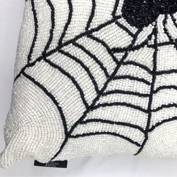 Noir Night Black Spiderweb White Beaded 16” Halloween Decor Accent Throw Pillow - Picture 5 of 15